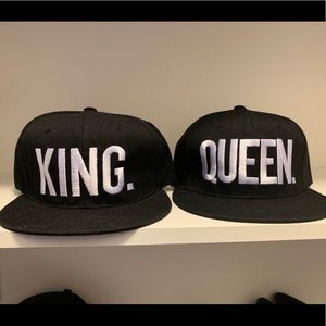 King and Queen flat bill hat set